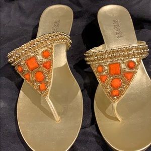 Kenneth Cole Coral and Gold kitten heeled sandal
